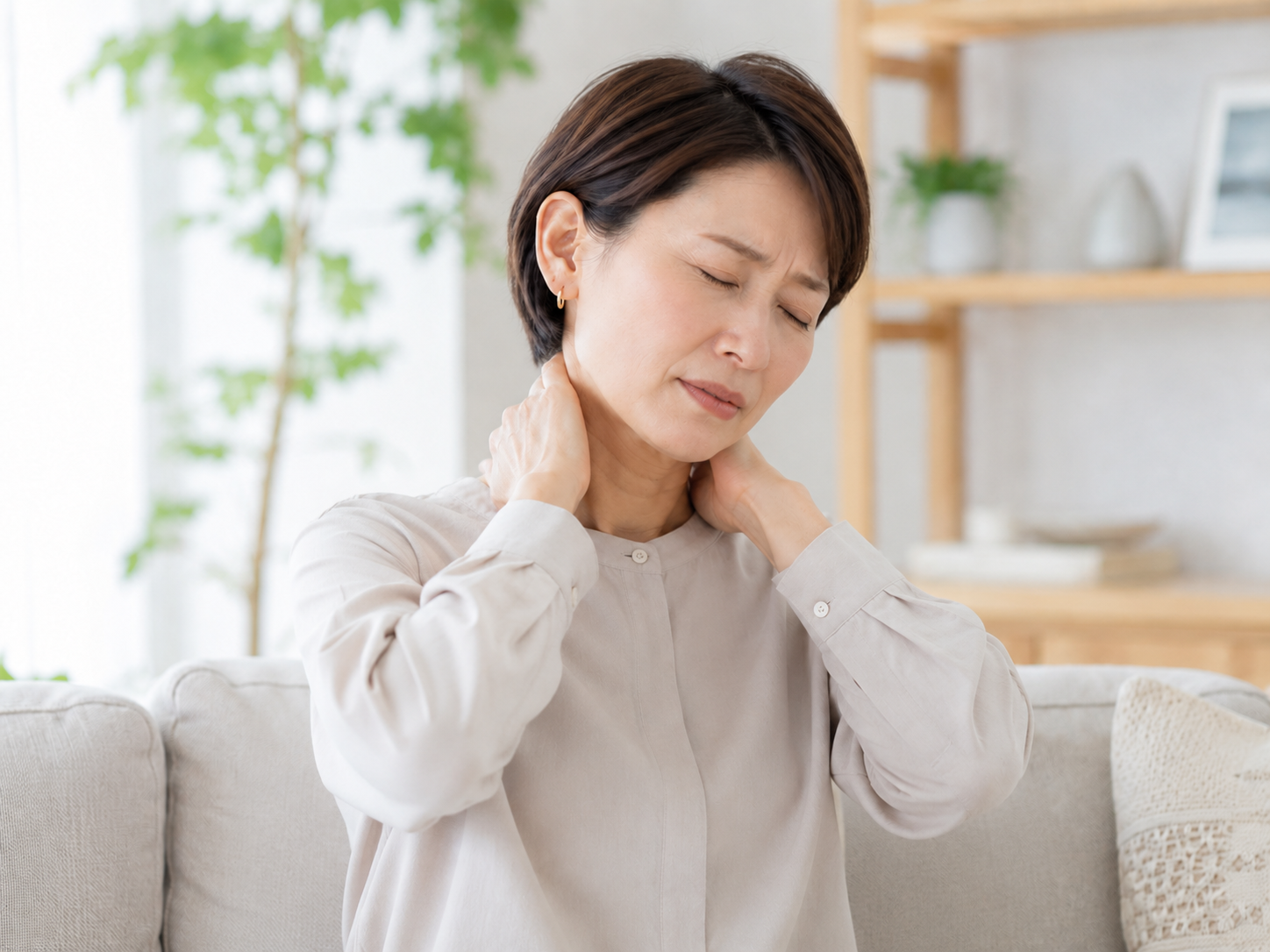 首の不調を感じている更年期世代の女性
